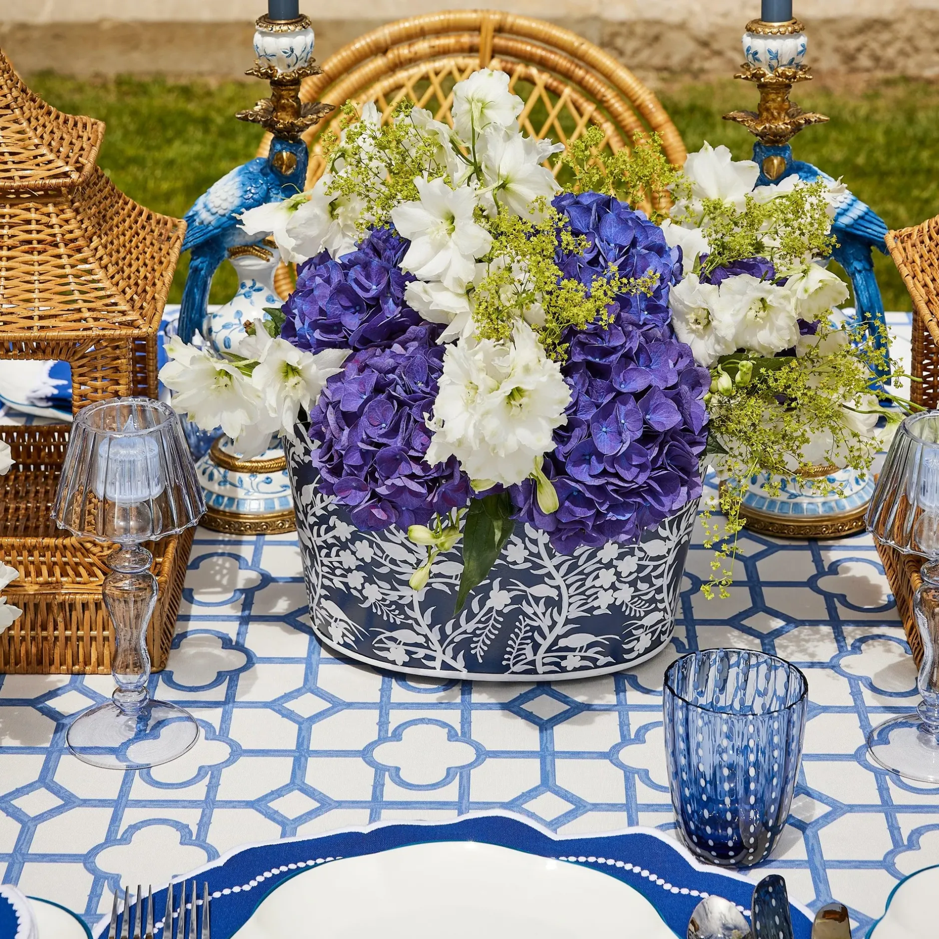 Mrs. Alice Navy Blue Floral Tole Scalloped Planter