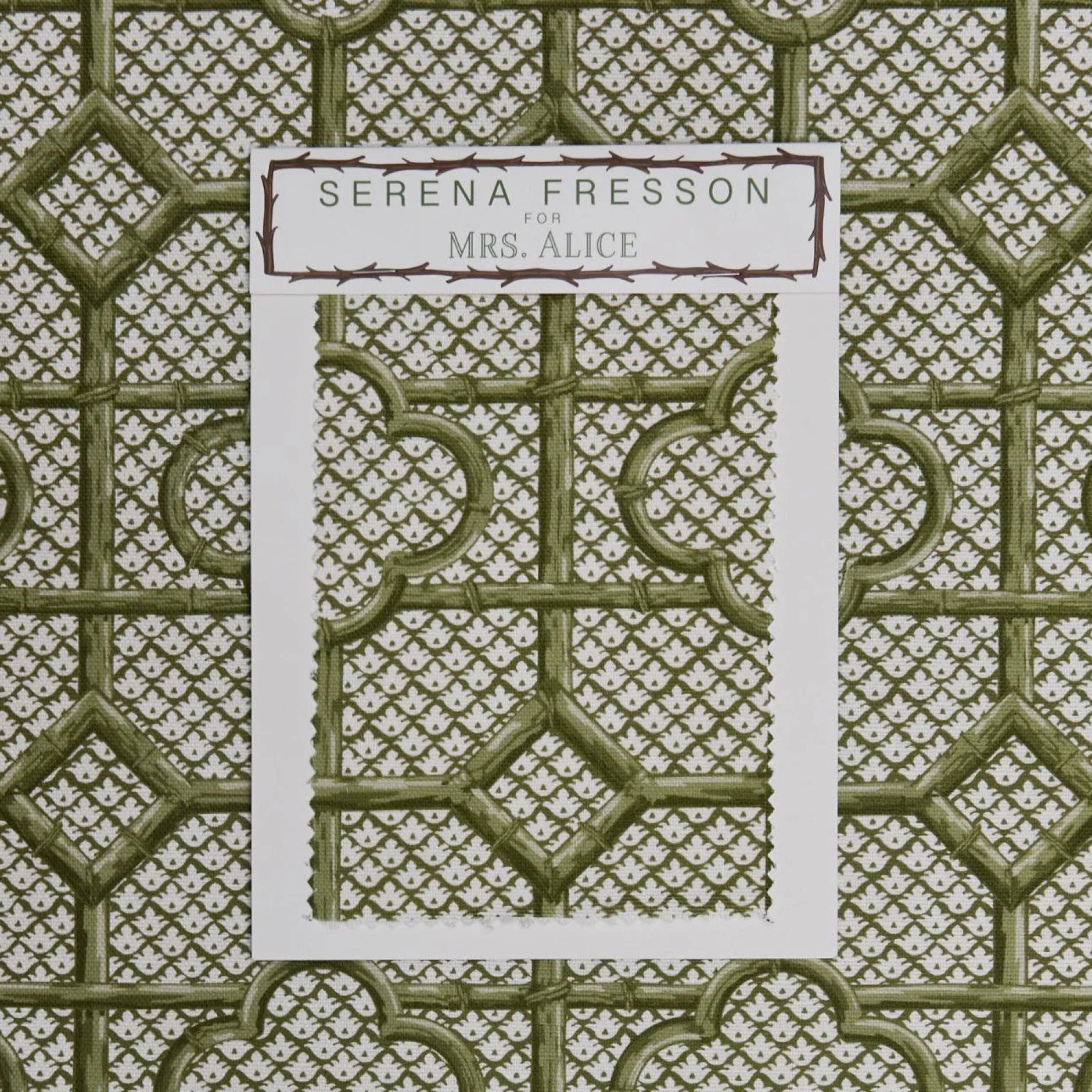 Discount Mrs. Alice Olive Green Bamboo Trellis Fabric
