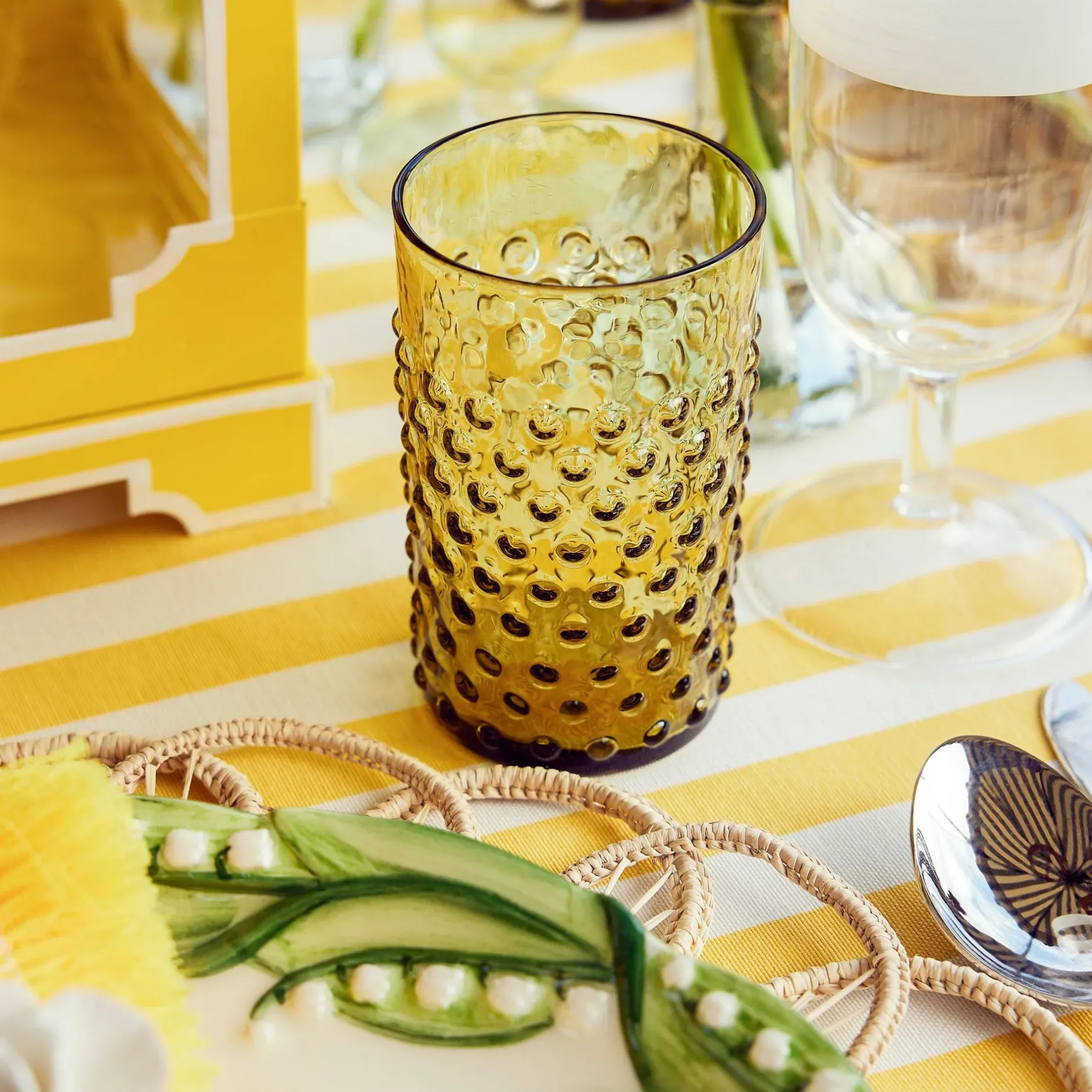 New Mrs. Alice Olive Green Hobnail Jug & Glasses (Set Of 6)
