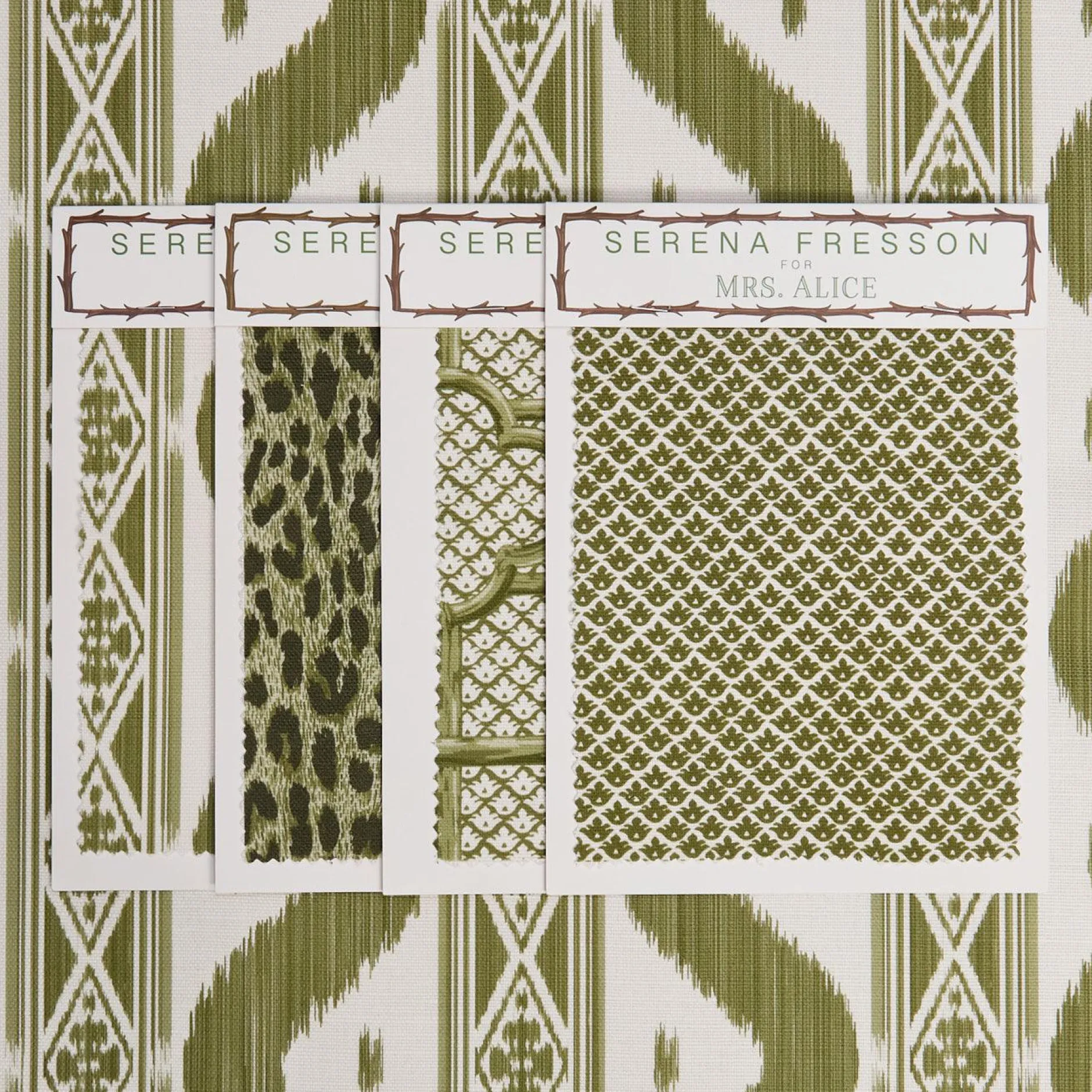 Hot Mrs. Alice Olive Green Ikat Stripe Fabric