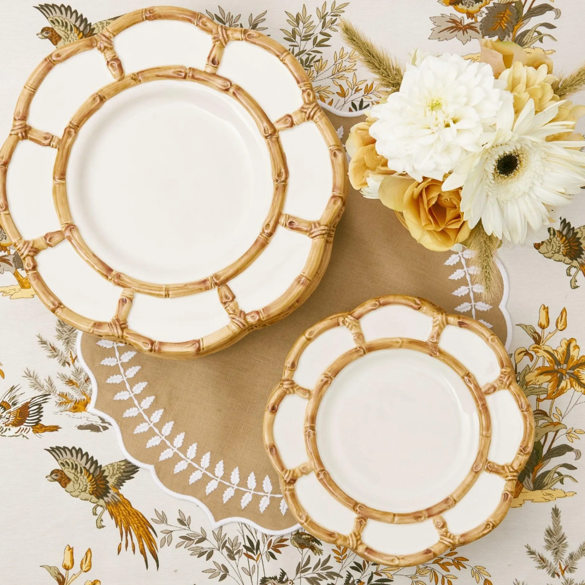 Clearance Mrs. Alice Petal Bamboo Ceramic Dinner & Starter Plates (Set Of 8)