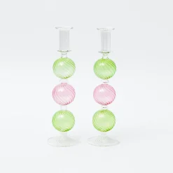 Best Mrs. Alice Pink & Green Camille Candle Holder (Pair)
