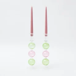 Best Mrs. Alice Pink & Green Camille Candle Holder (Pair)