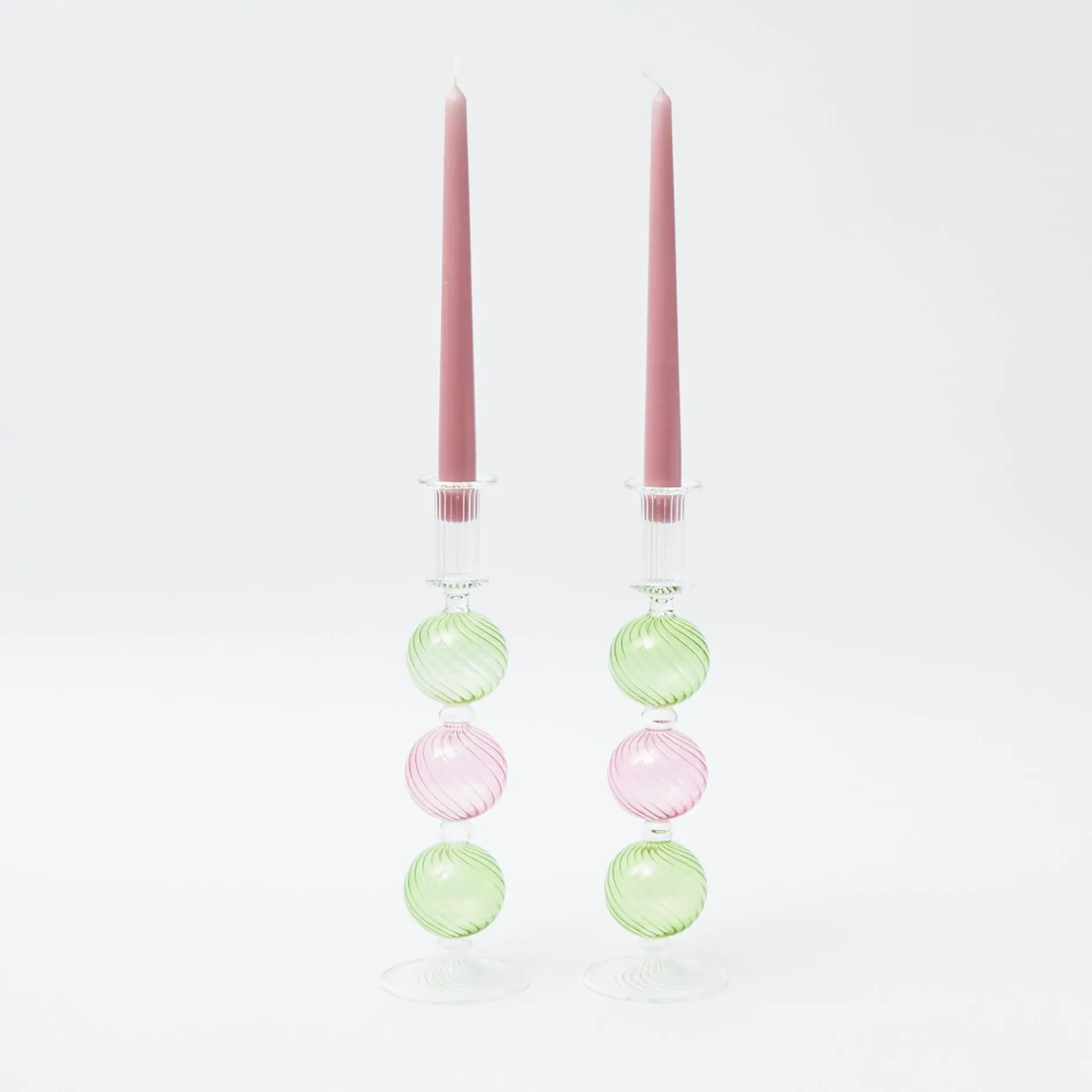 Best Mrs. Alice Pink & Green Camille Candle Holder (Pair)