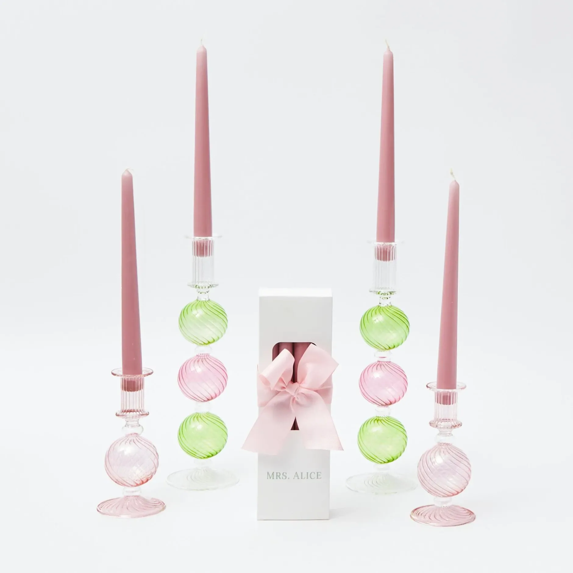 Best Mrs. Alice Pink & Green Camille Candle Set (Pink Candles)
