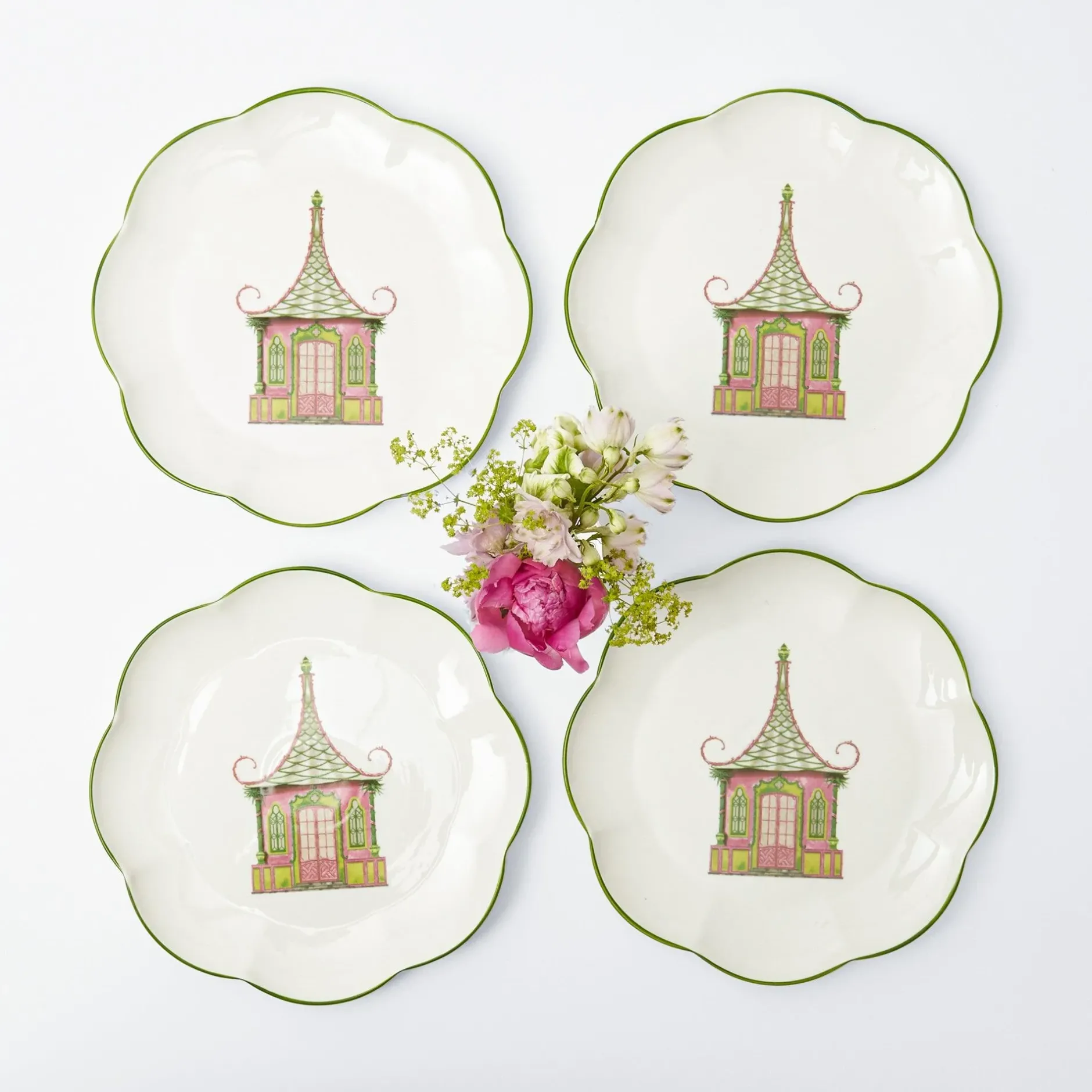 Best Mrs. Alice Pink & Green Pagoda Dinner Plate (Set Of 4)