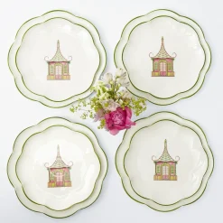 Mrs. Alice Pink & Green Pagoda Dinner & Starter Plates (Set Of 8)