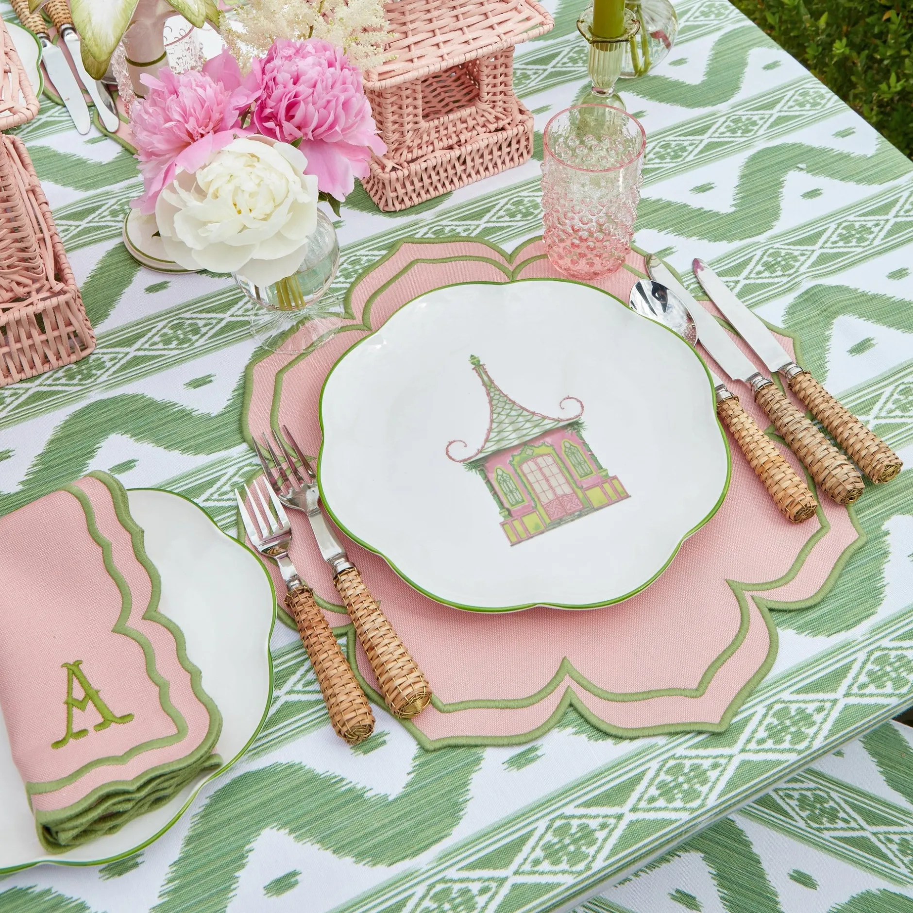 Best Mrs. Alice Pink & Green Pagoda Dinner & Starter Plates (Set Of 8)