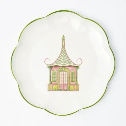 Outlet Mrs. Alice Pink & Green Pagoda Dinner Plate