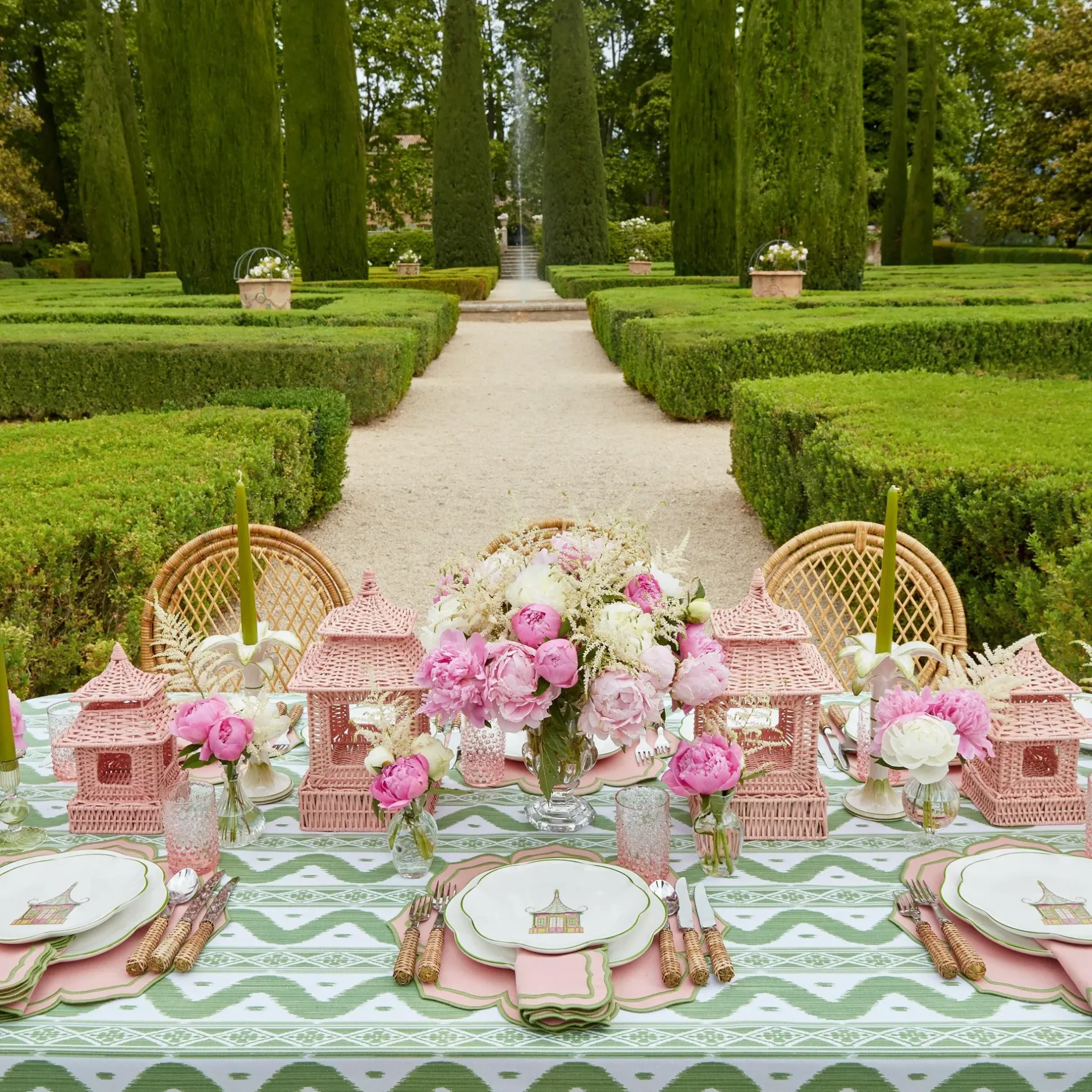 Discount Mrs. Alice Pink & Green Pagoda Dinner & Starter Plates (Set Of 8)