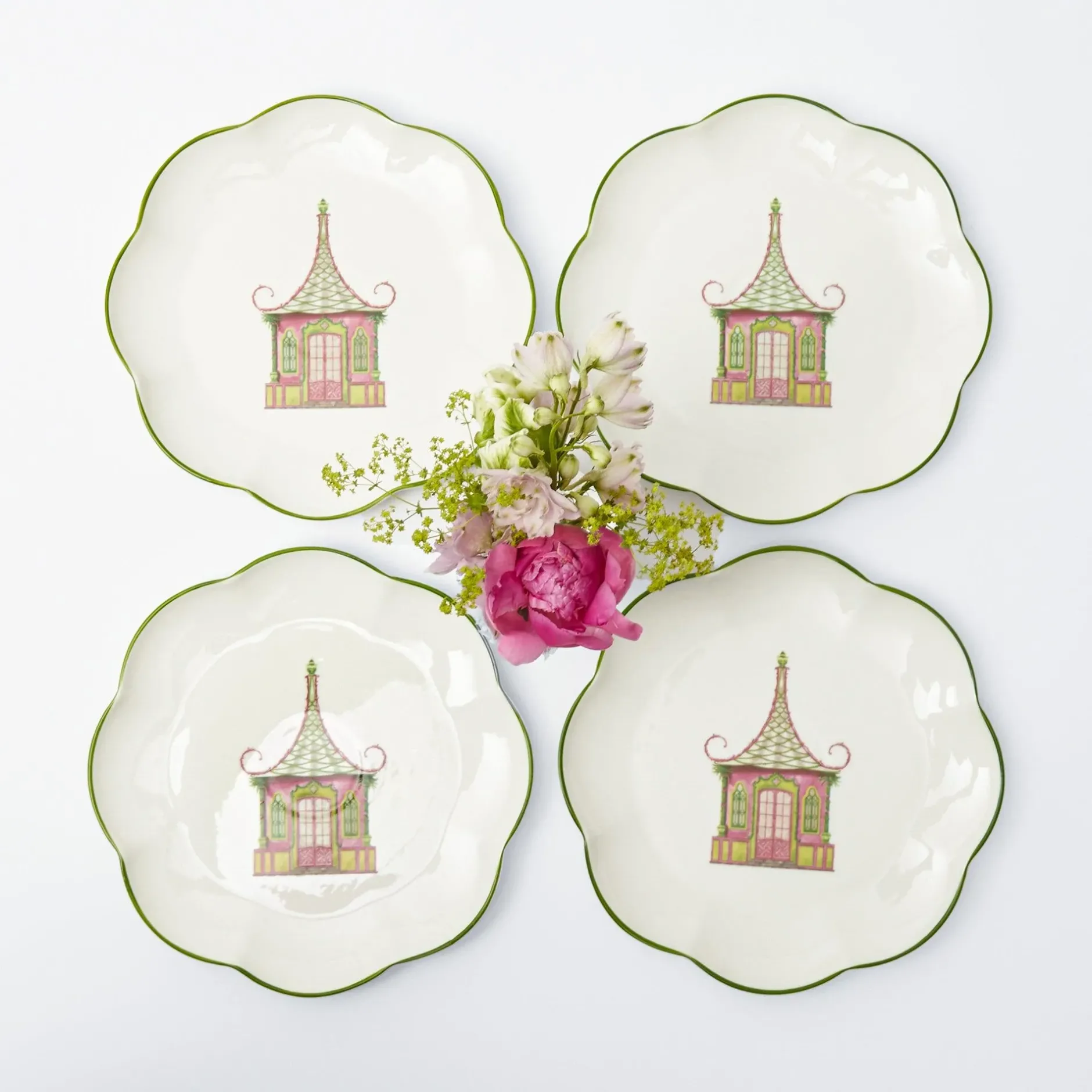 Discount Mrs. Alice Pink & Green Pagoda Starter Plate (Set Of 4)