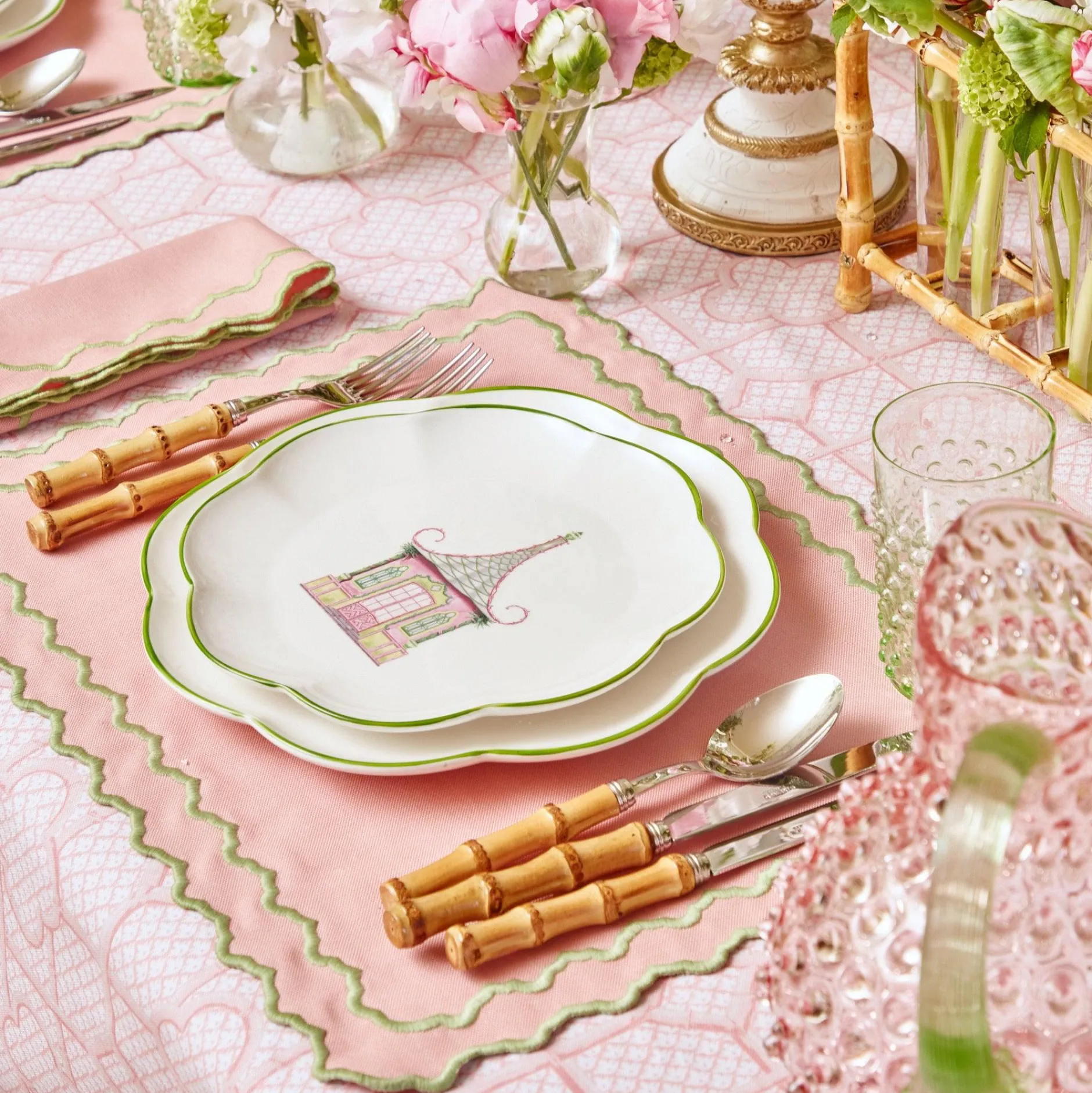 Discount Mrs. Alice Pink & Green Pagoda Starter Plate (Set Of 4)