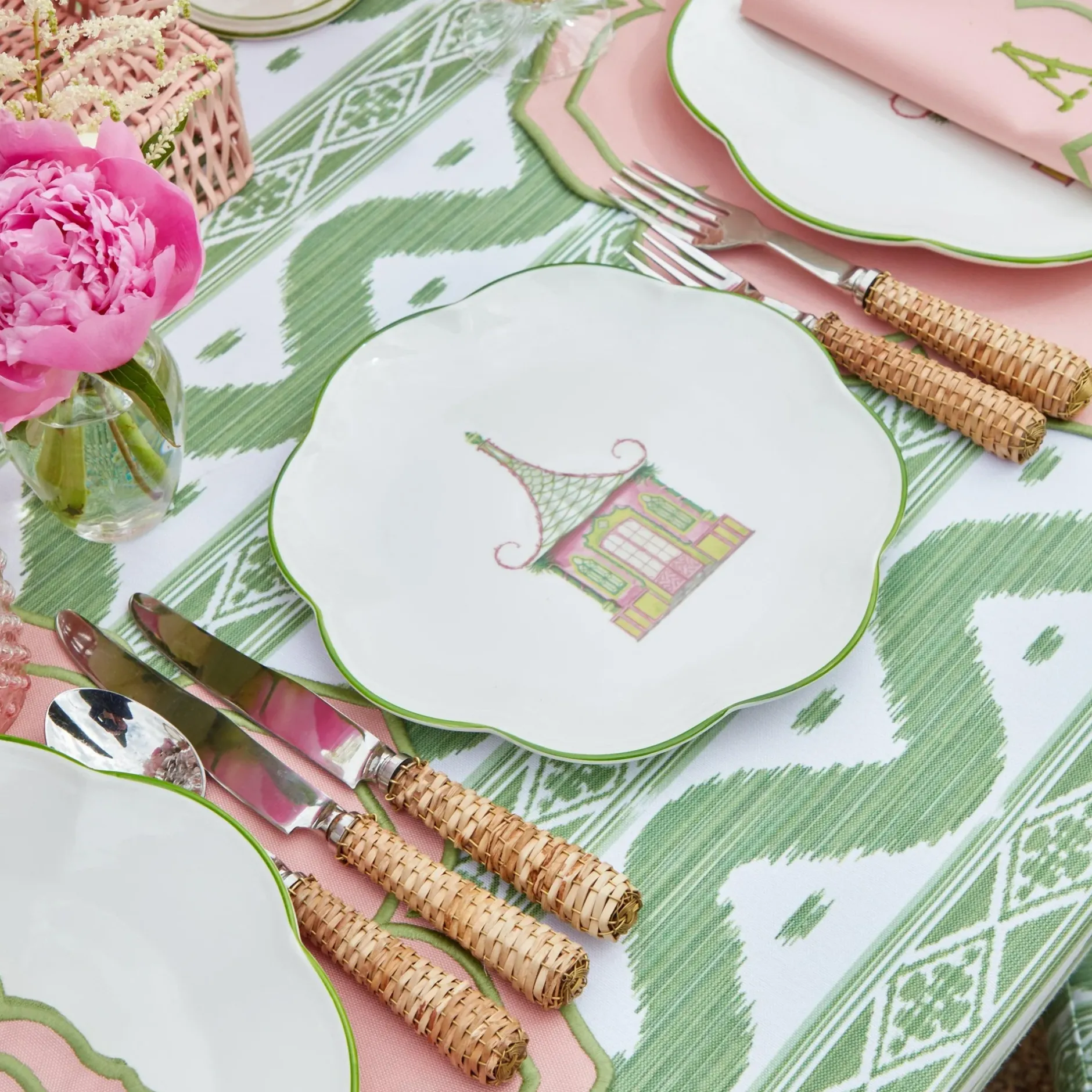 Discount Mrs. Alice Pink & Green Pagoda Starter Plate (Set Of 4)