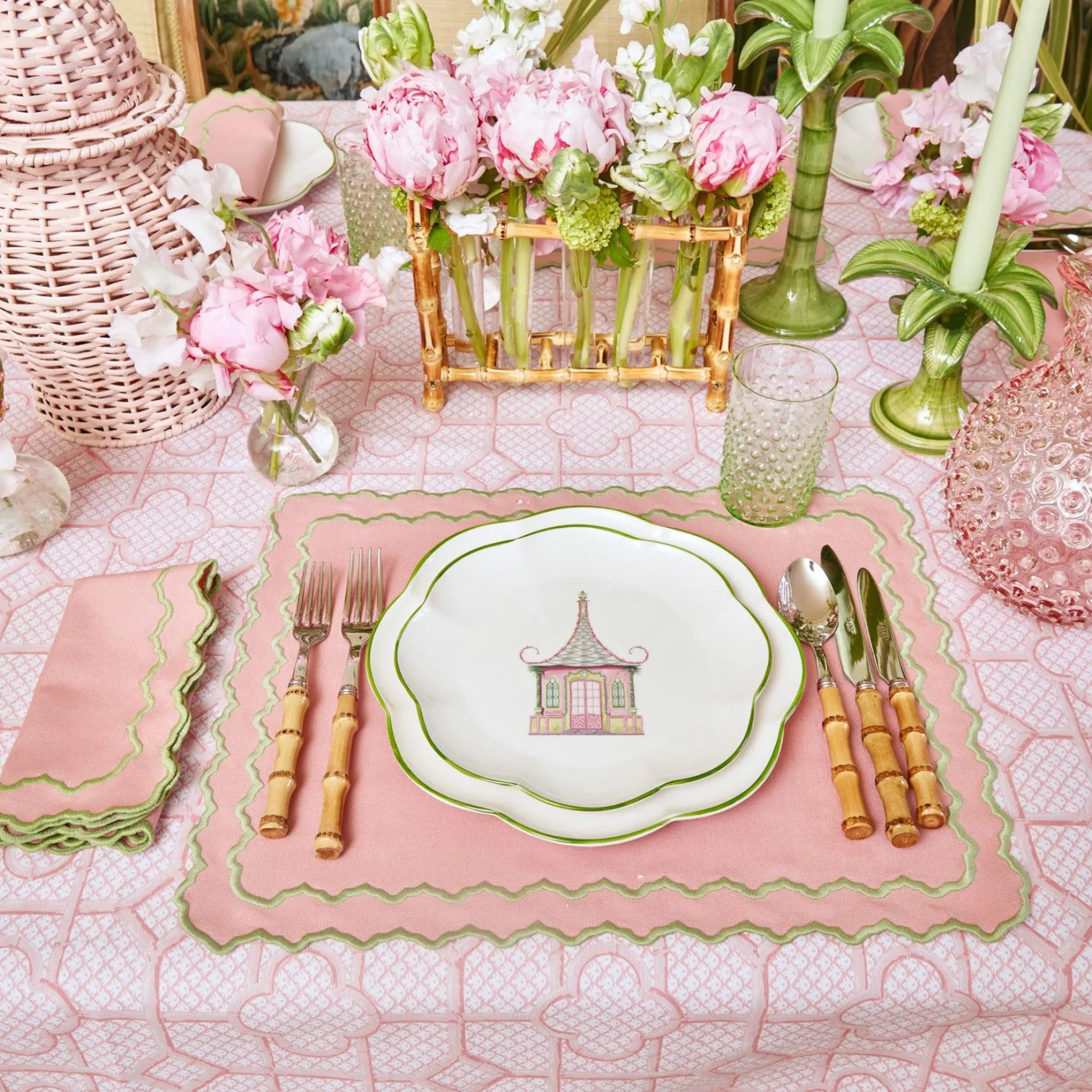 Discount Mrs. Alice Pink & Green Pagoda Starter Plate (Set Of 4)