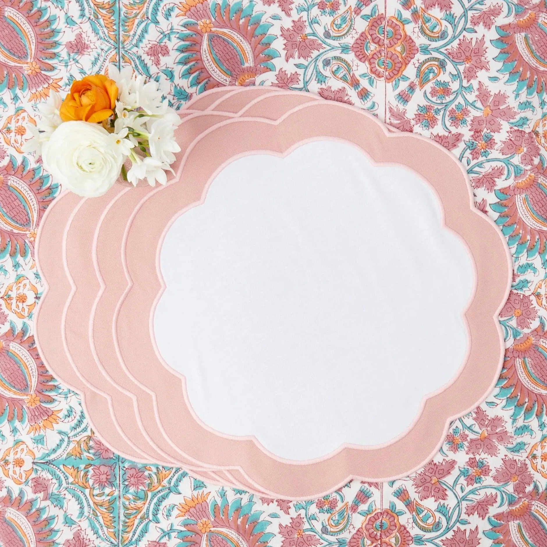Clearance Mrs. Alice Pink Applique Placemats (Set Of 4)