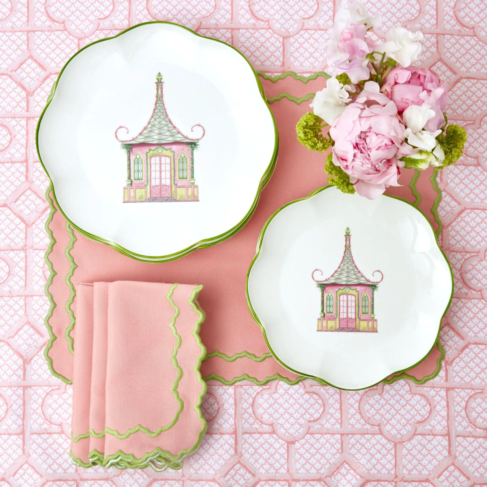 Sale Mrs. Alice Pink Bamboo Trellis Tablecloth