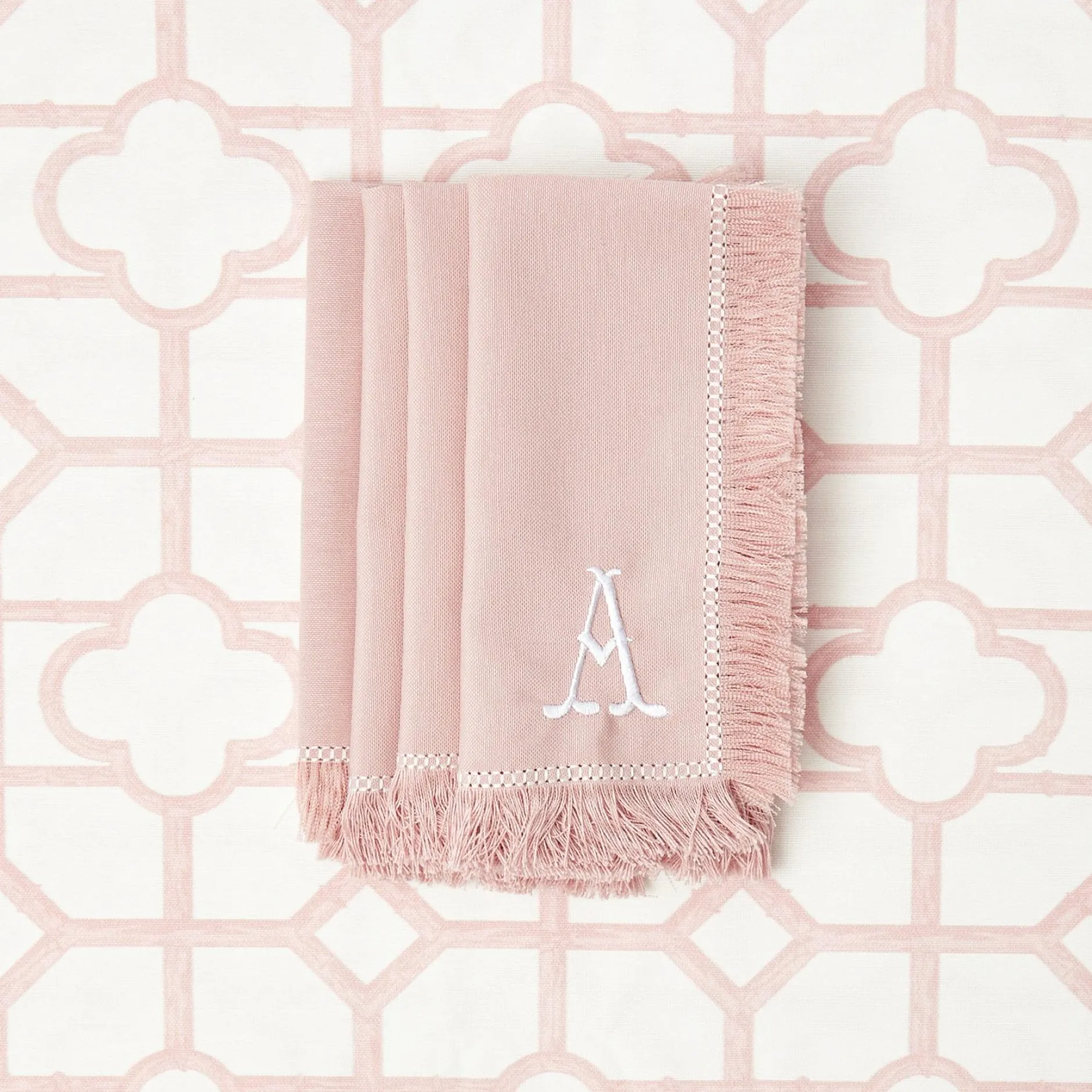 Clearance Mrs. Alice Pink Bamboo, Water Hyacinth & Pink Fringe Linen Set