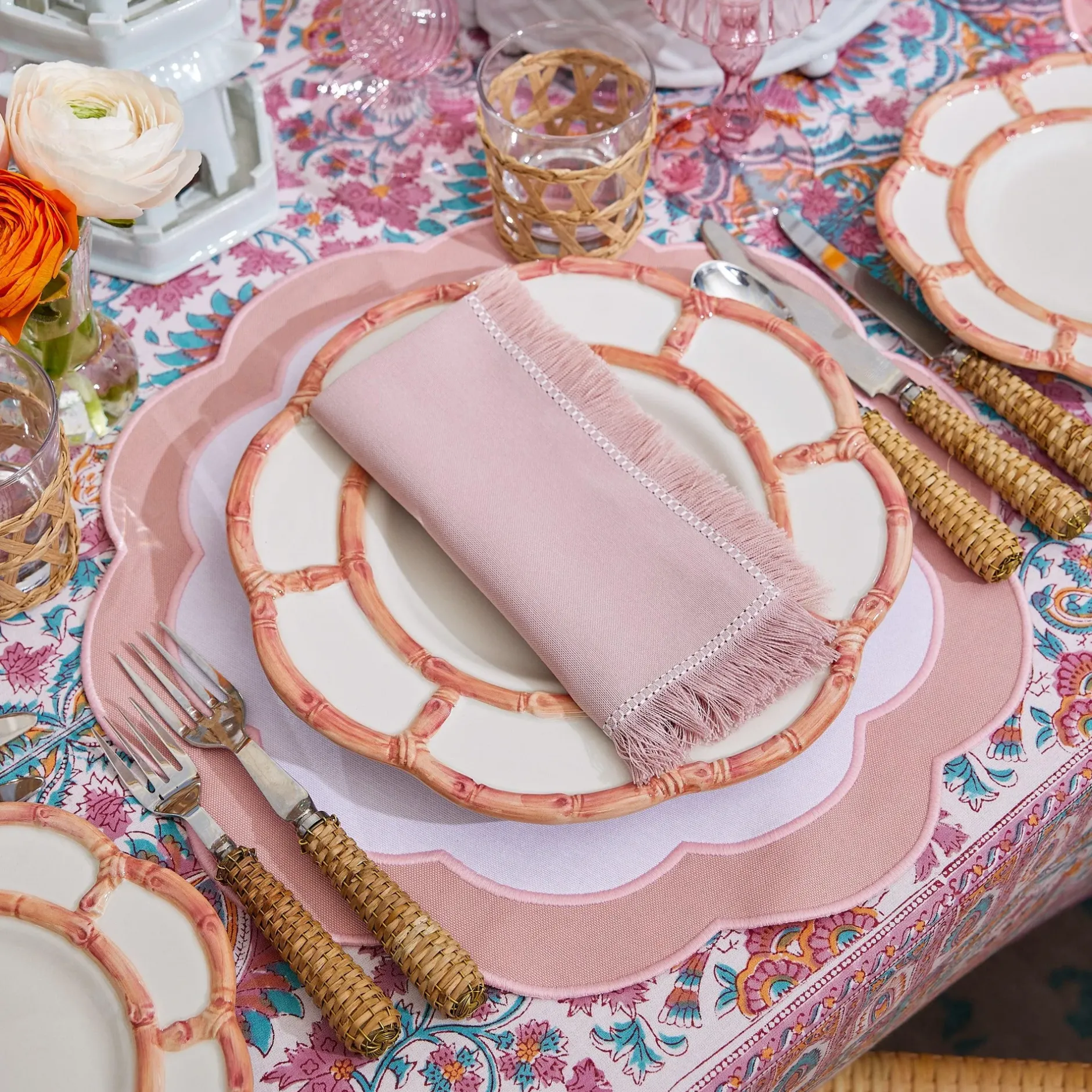 Discount Mrs. Alice Pink Fringe Napkins (Set Of 4)