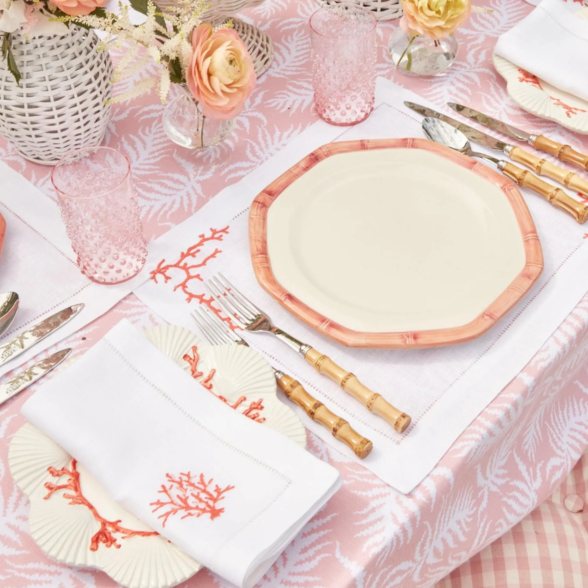 Clearance Mrs. Alice Pink Geometric Bamboo Dinner Plate