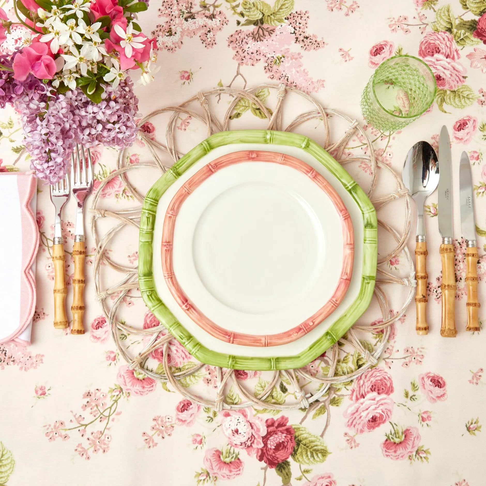 Outlet Mrs. Alice Pink Geometric Bamboo Starter Plate