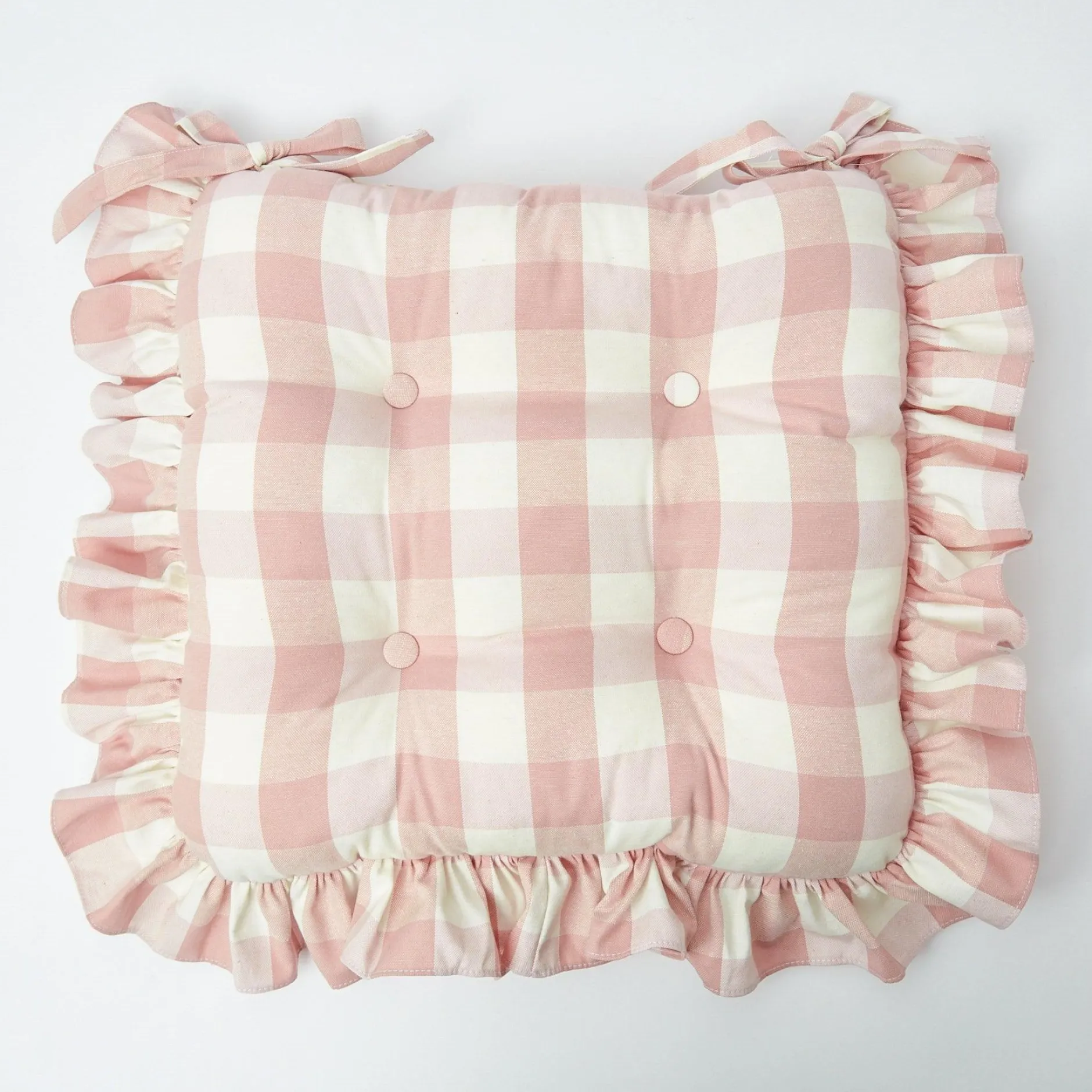 Outlet Mrs. Alice Pink Gingham Ruffle Seat Pad Cushion