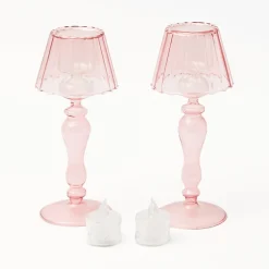 Online Mrs. Alice Pink Glass Lantern Tea Light Holder (Pair) - 24Cm