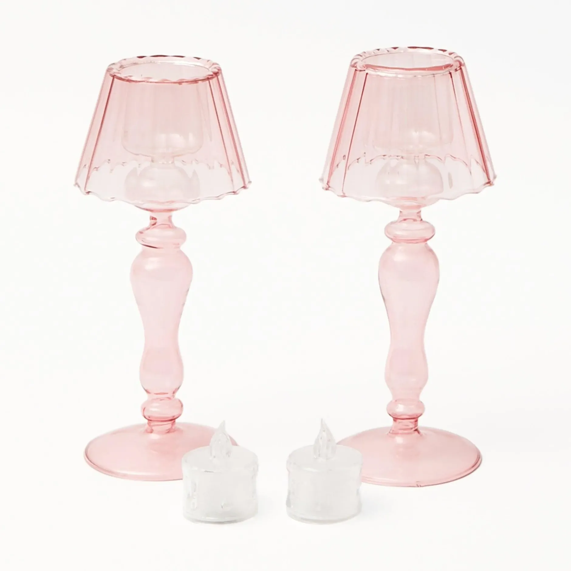Online Mrs. Alice Pink Glass Lantern Tea Light Holder (Pair) - 24Cm