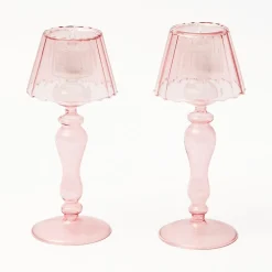 Discount Mrs. Alice Pink Glass Lantern Tea Light Holder Set
