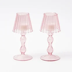 Sale Mrs. Alice Pink Glass Lantern Tea Light Holder (Pair) - 18Cm