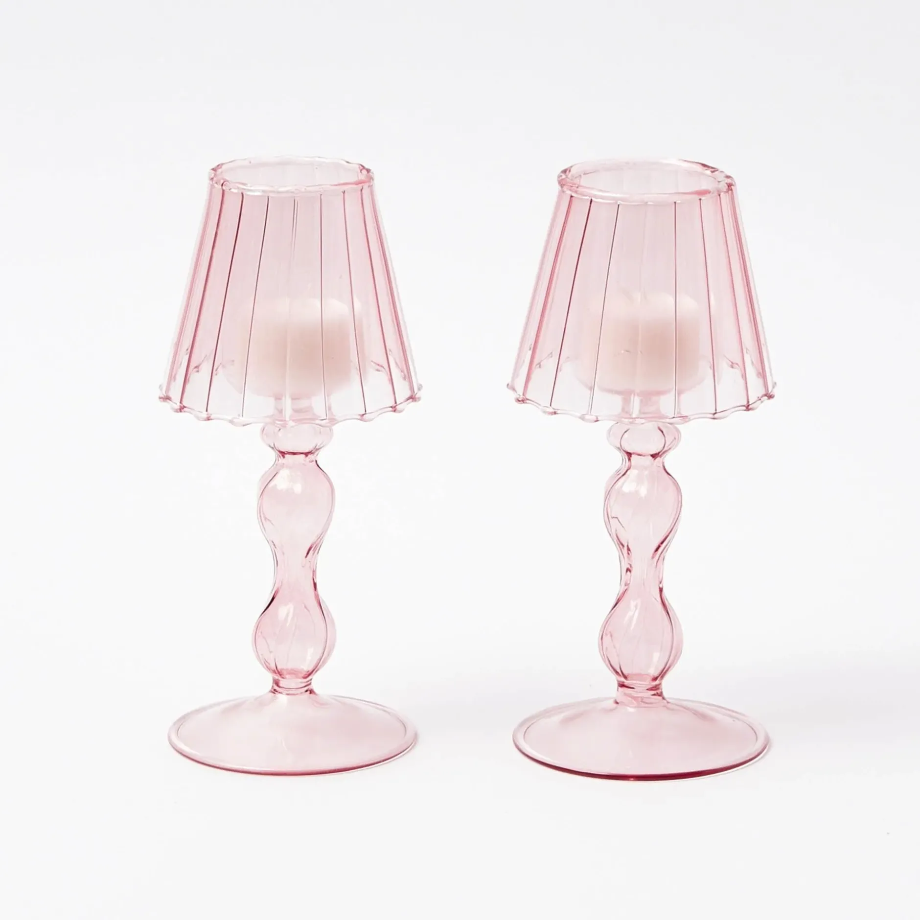Sale Mrs. Alice Pink Glass Lantern Tea Light Holder (Pair) - 18Cm