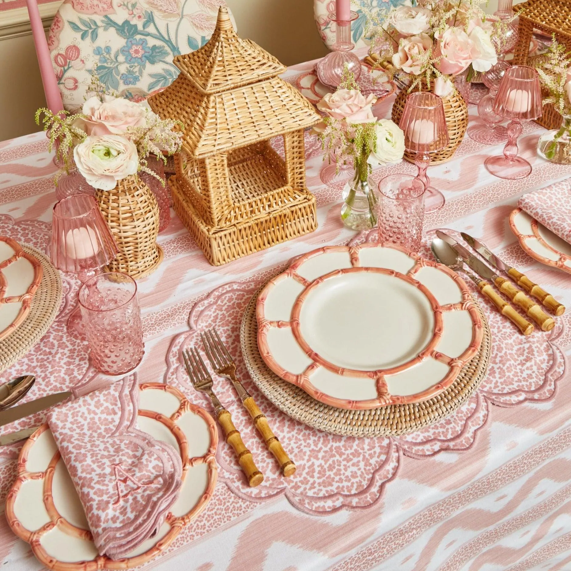 Hot Mrs. Alice Pink Leopard Ikat Tablecloth