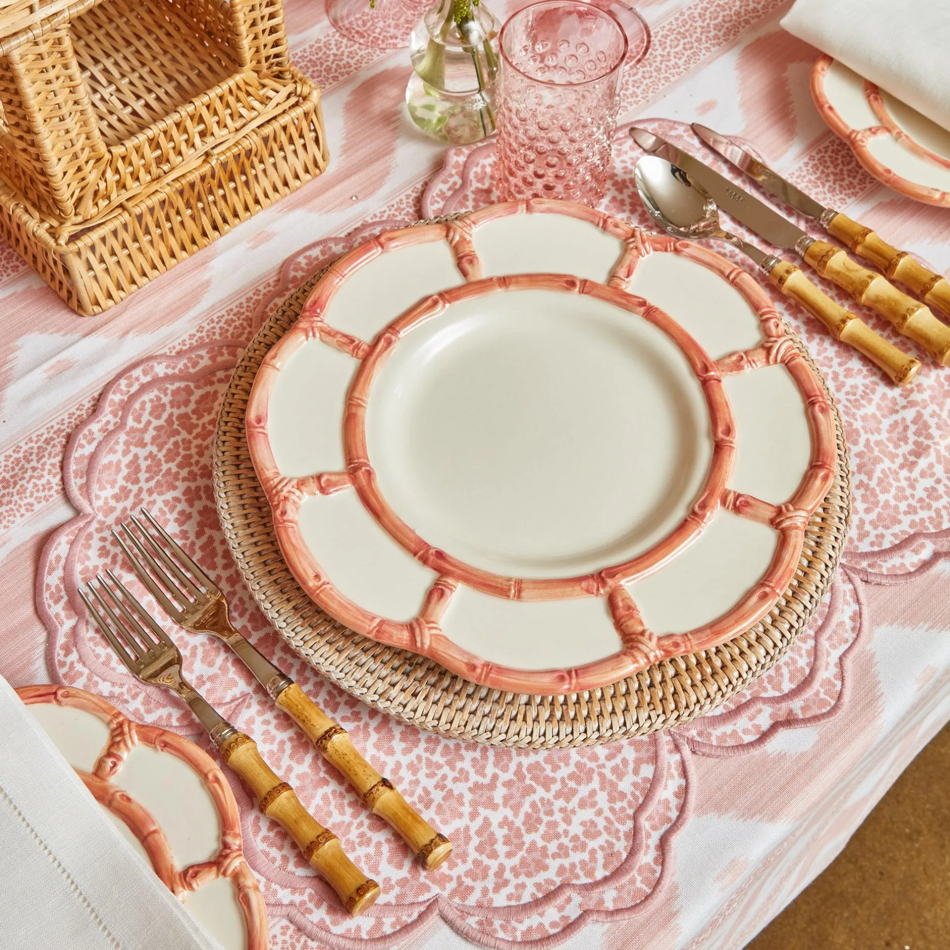 Clearance Mrs. Alice Pink Petal Bamboo Dinner Plates (Set Of 4)