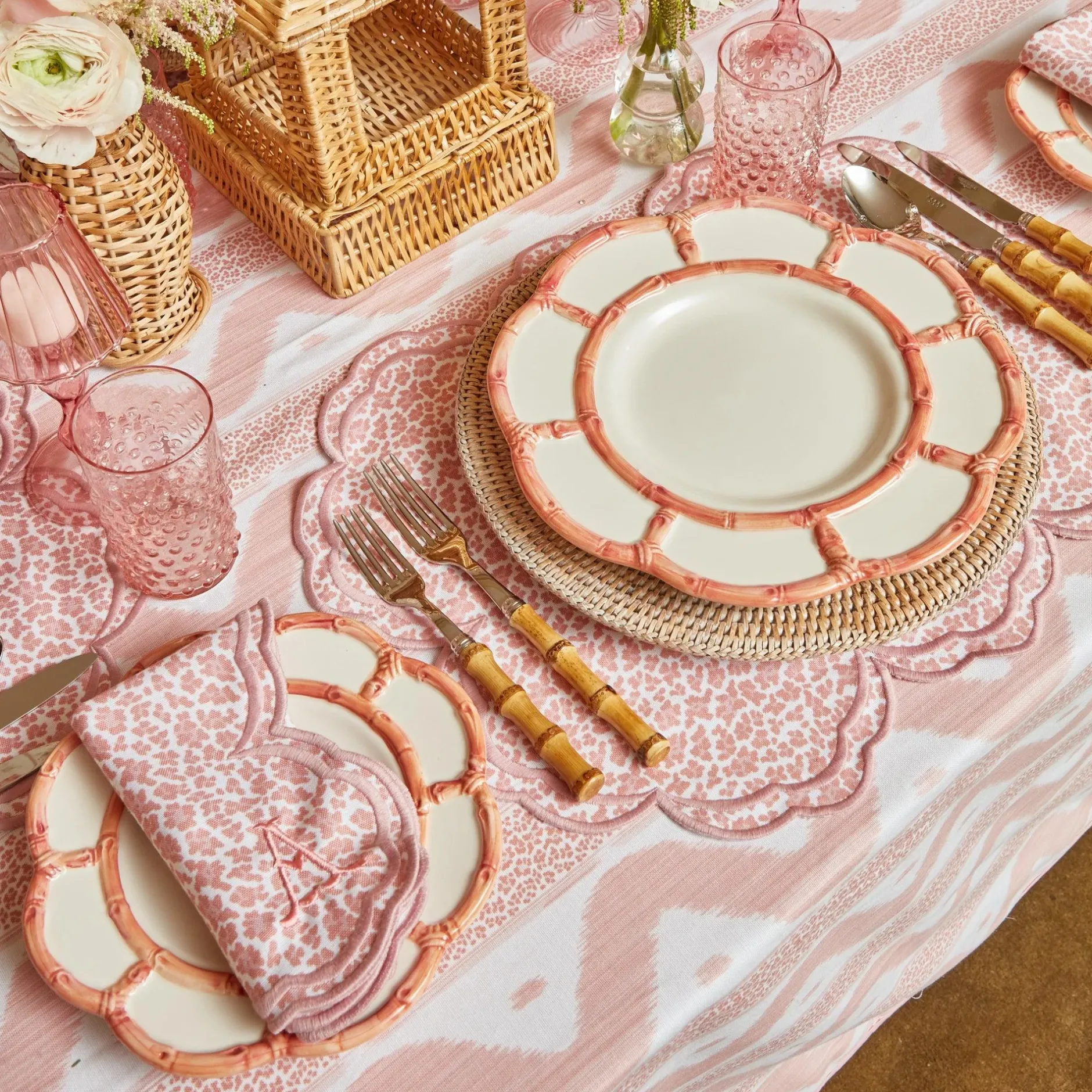 Clearance Mrs. Alice Pink Petal Bamboo Dinner Plates (Set Of 4)