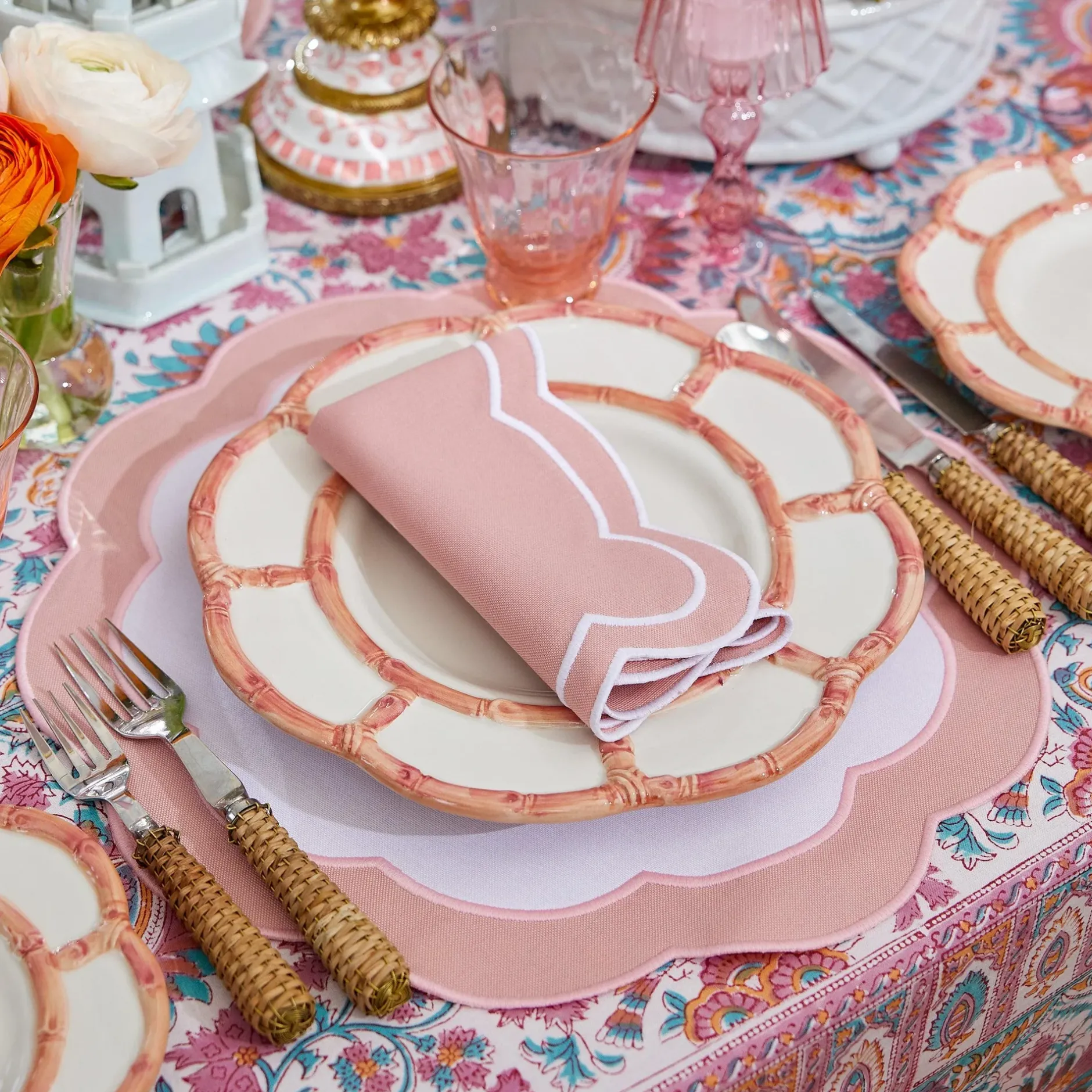 Discount Mrs. Alice Pink Petal Bamboo Dinner & Starter Plates (Set Of 8)