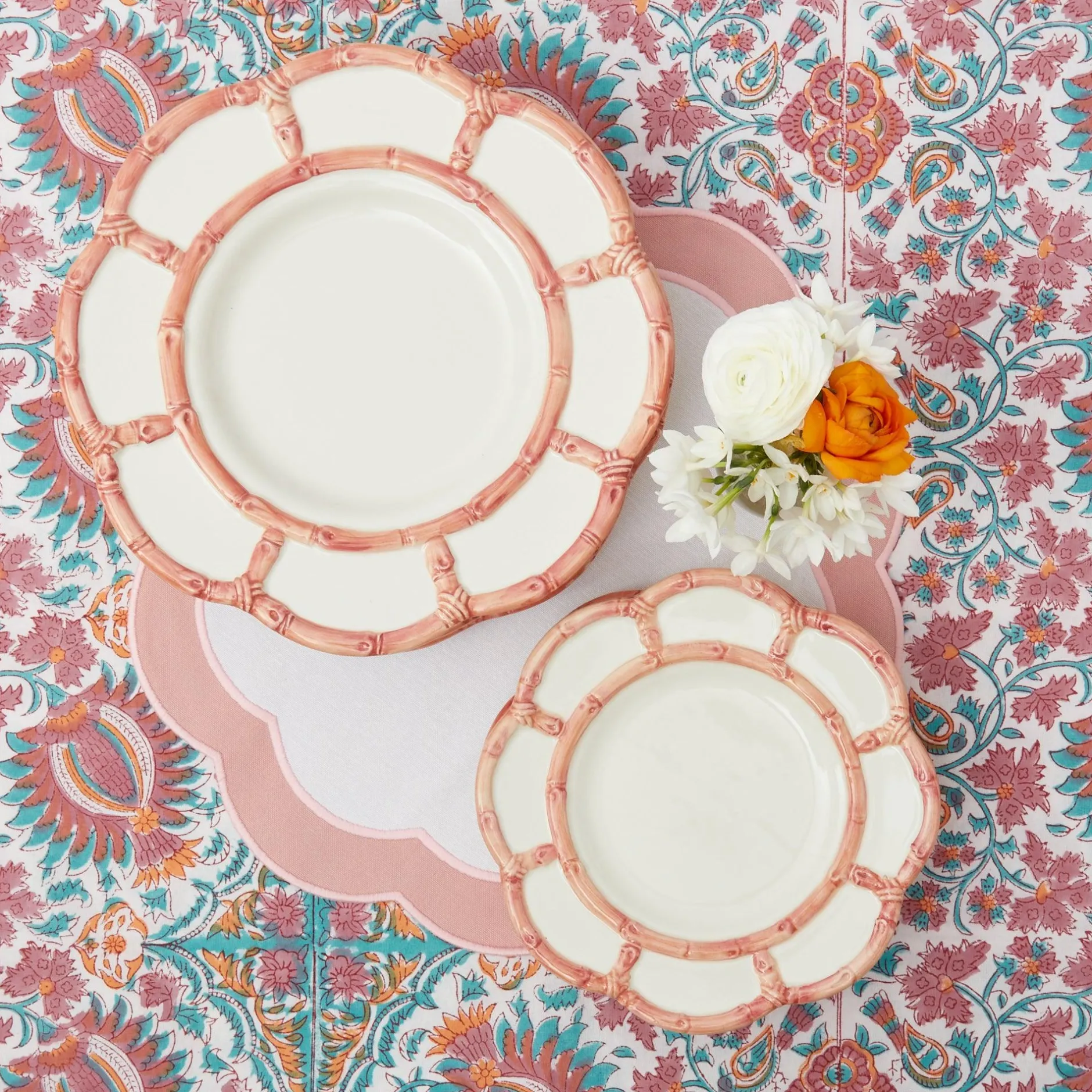 Outlet Mrs. Alice Pink Petal Bamboo Dinner & Starter Plates (Set Of 8)