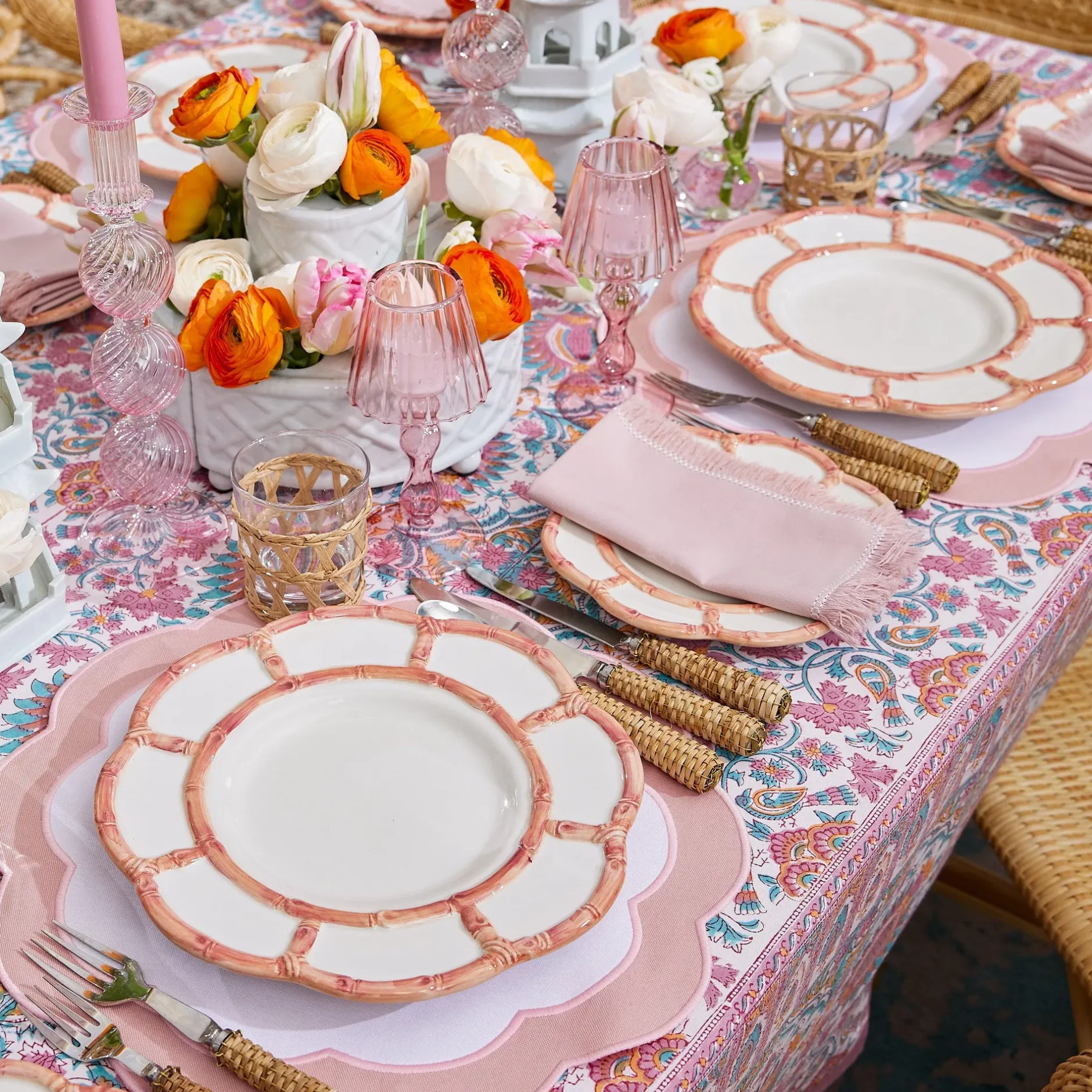 Best Mrs. Alice Pink Petal Bamboo Dinner & Starter Plates (Set Of 8)