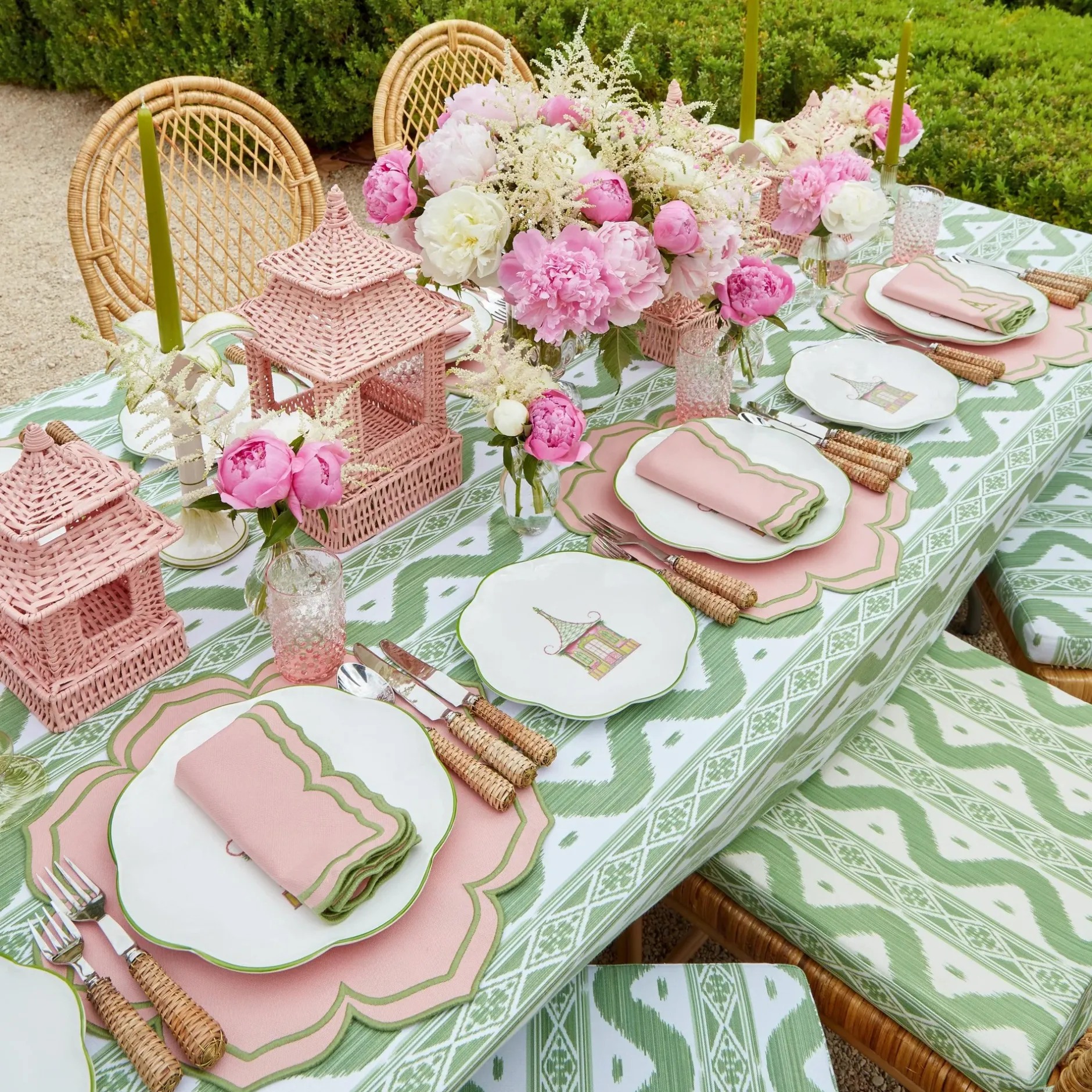 New Mrs. Alice Pink Rattan Pagoda Lantern Set