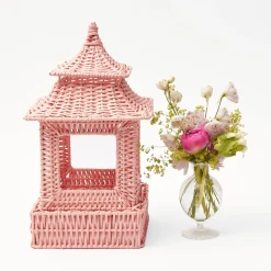 New Mrs. Alice Pink Rattan Pagoda Lantern Set