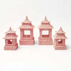 Outlet Mrs. Alice Pink Rattan Pagoda Lantern Set