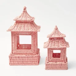Outlet Mrs. Alice Pink Rattan Pagoda Lantern Set