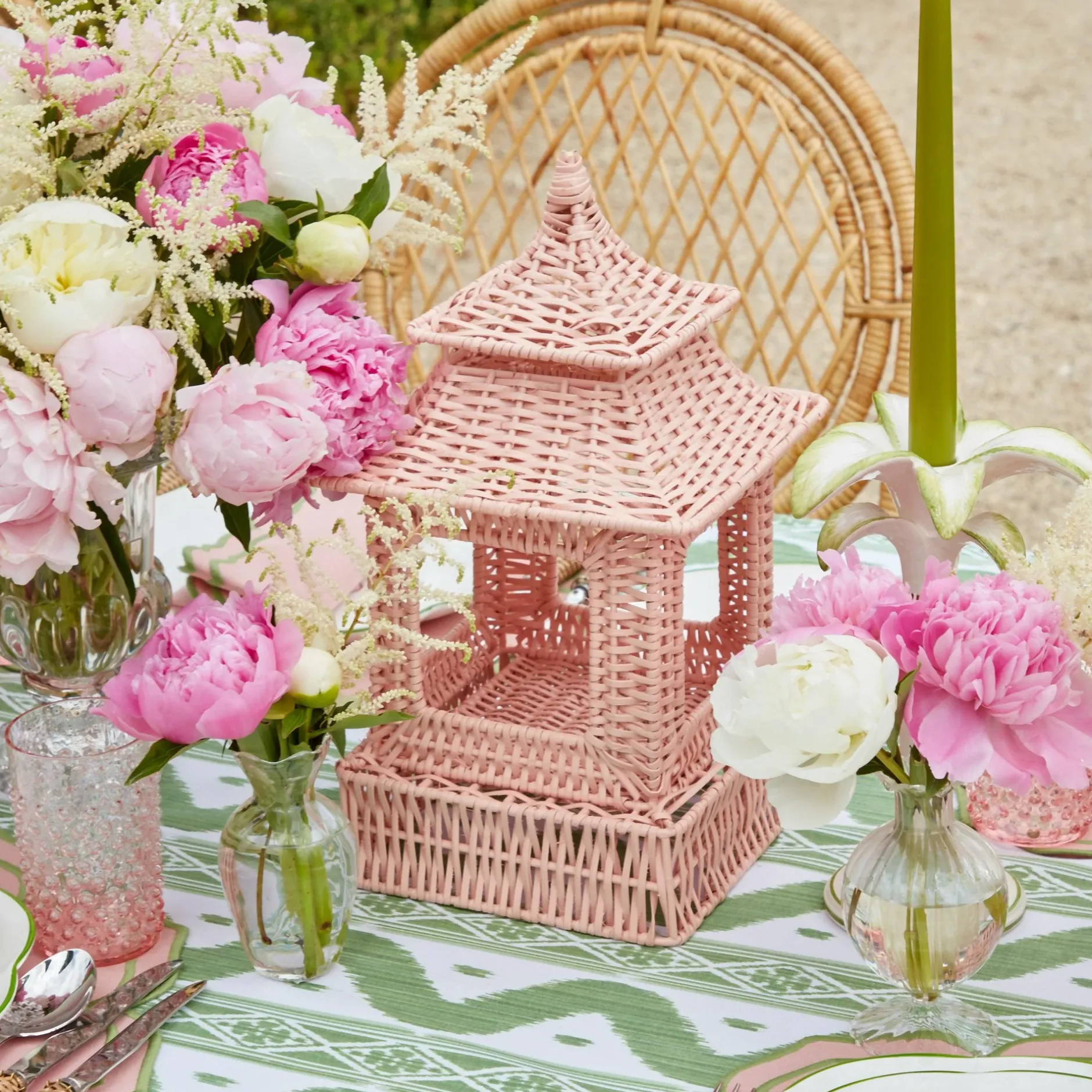 Discount Mrs. Alice Pink Rattan Pagoda Lantern Set