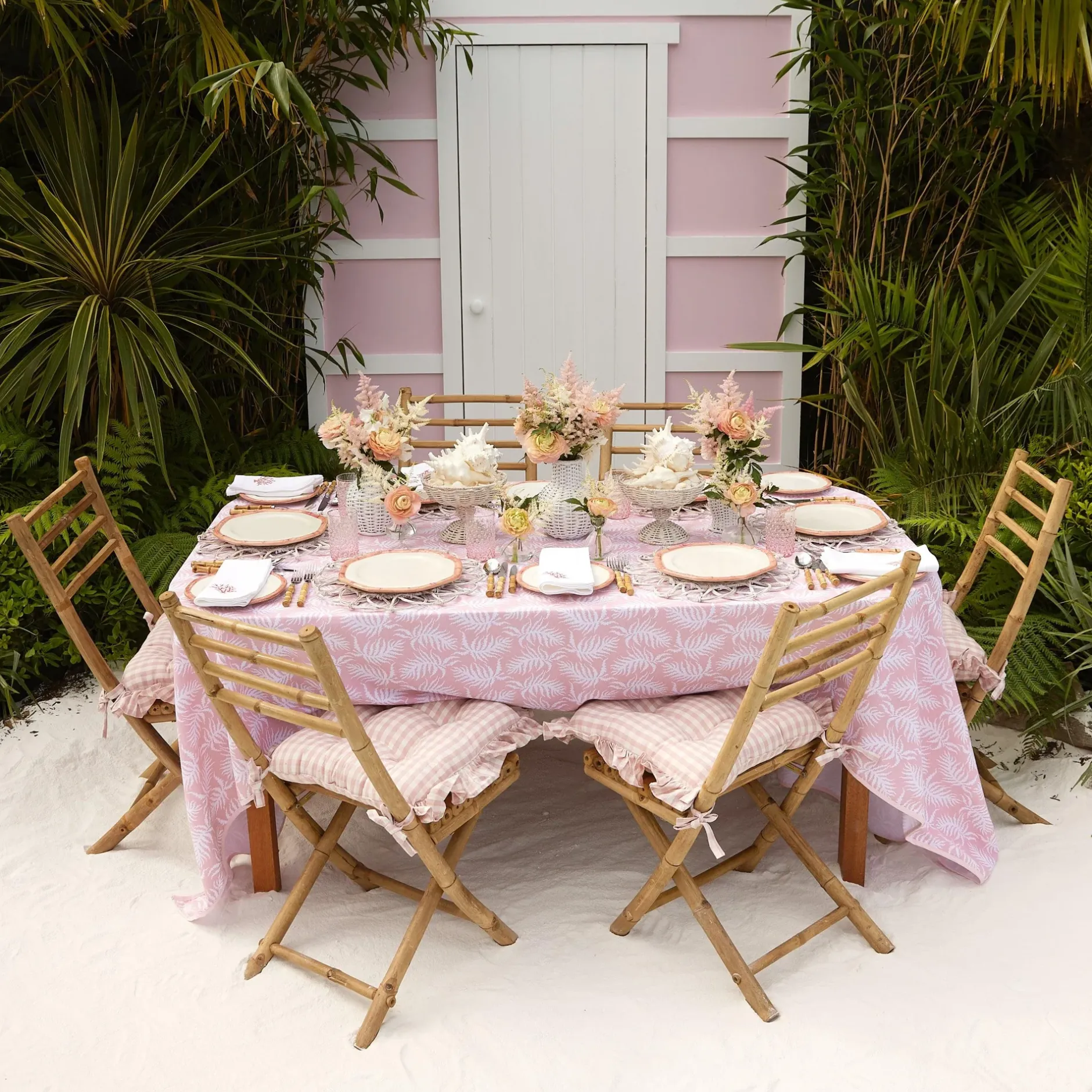 Sale Mrs. Alice Pink Trailing Ferns Tablecloth