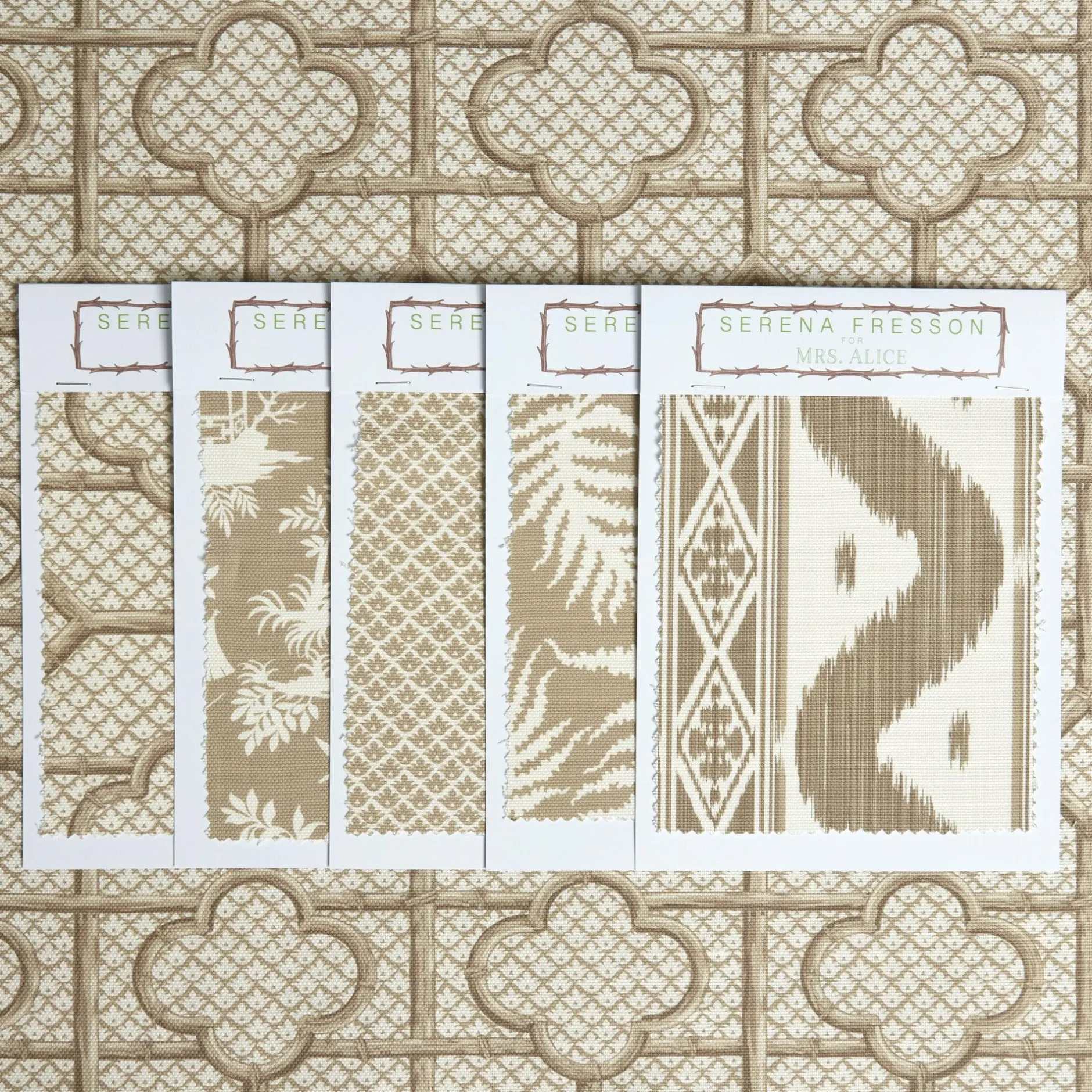 Sale Mrs. Alice Putty Bamboo Trellis Fabric