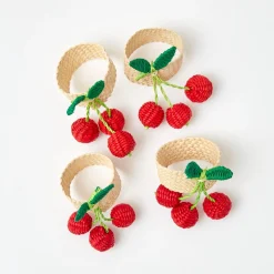 Sale Mrs. Alice Raffia Cherry Napkin Holders (Set Of 4)