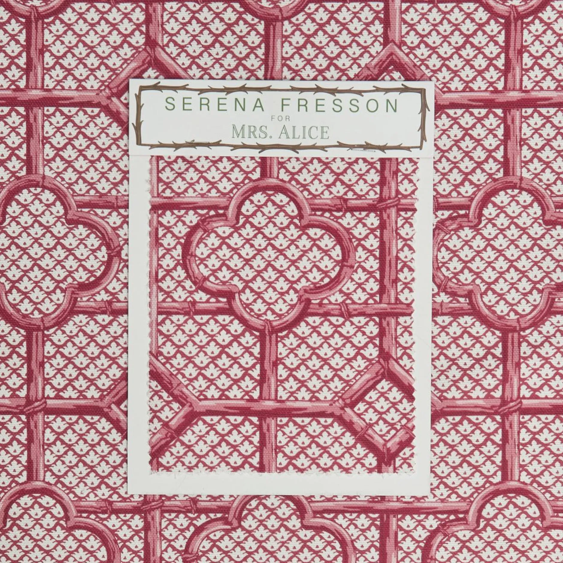 Clearance Mrs. Alice Raspberry Pink Bamboo Trellis Fabric