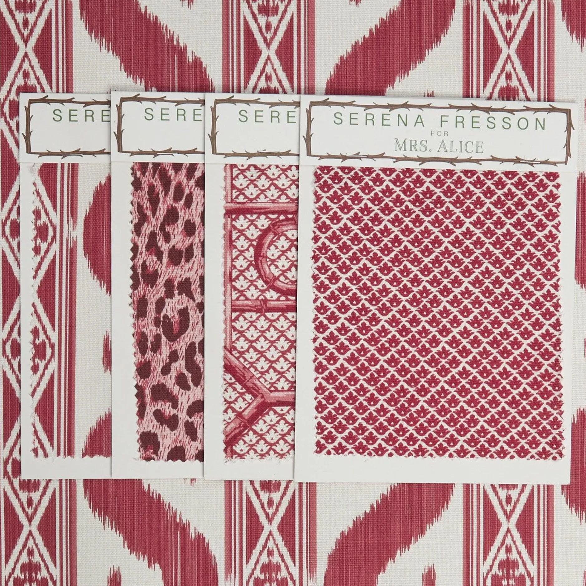 New Mrs. Alice Raspberry Pink Ikat Stripe Fabric