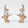 Hot Mrs. Alice Rattan Blue Ribboned Rabbit With Basket (Pair)