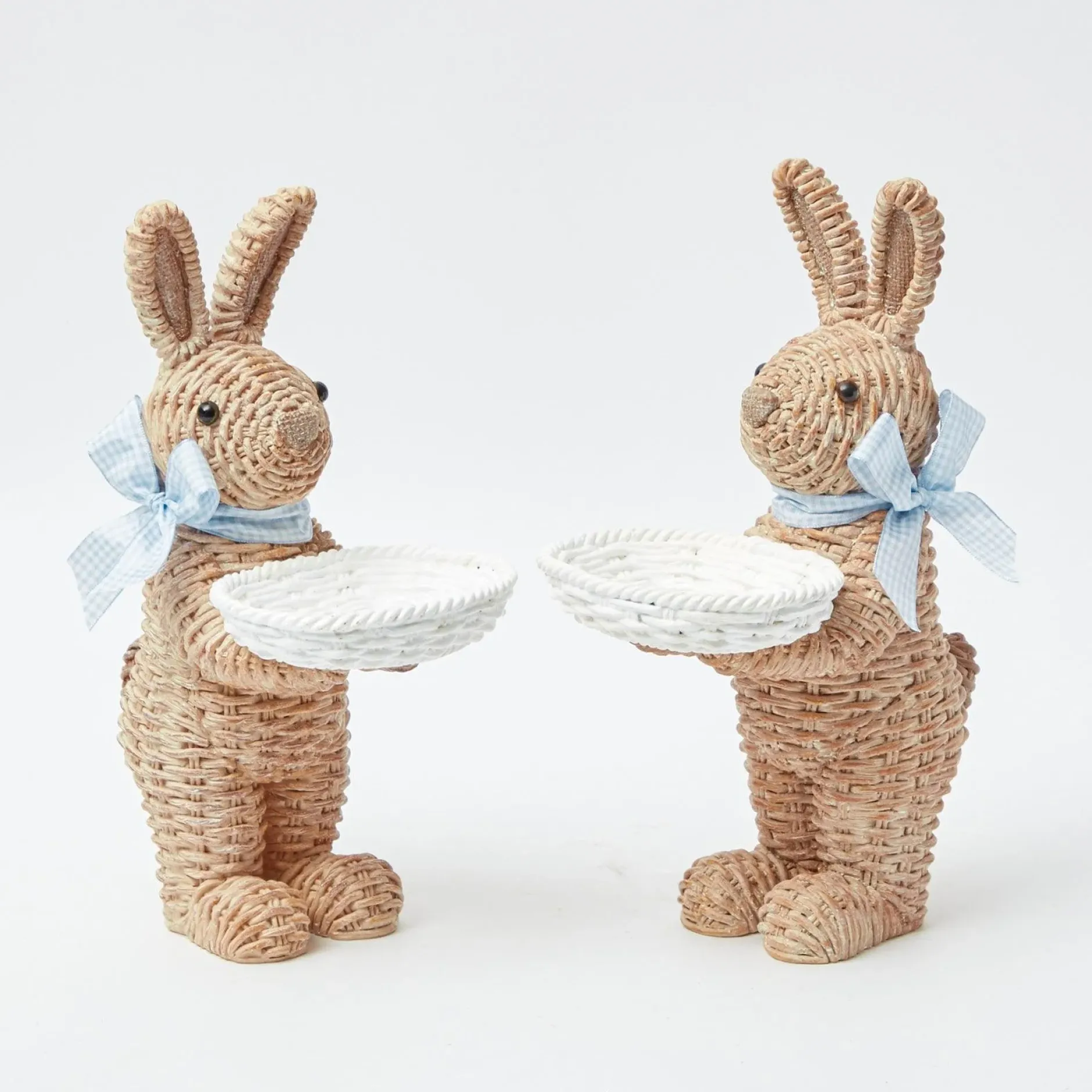 Hot Mrs. Alice Rattan Blue Ribboned Rabbit With Basket (Pair)