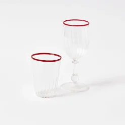 Outlet Mrs. Alice Red Rim Glassware (Set Of 8)