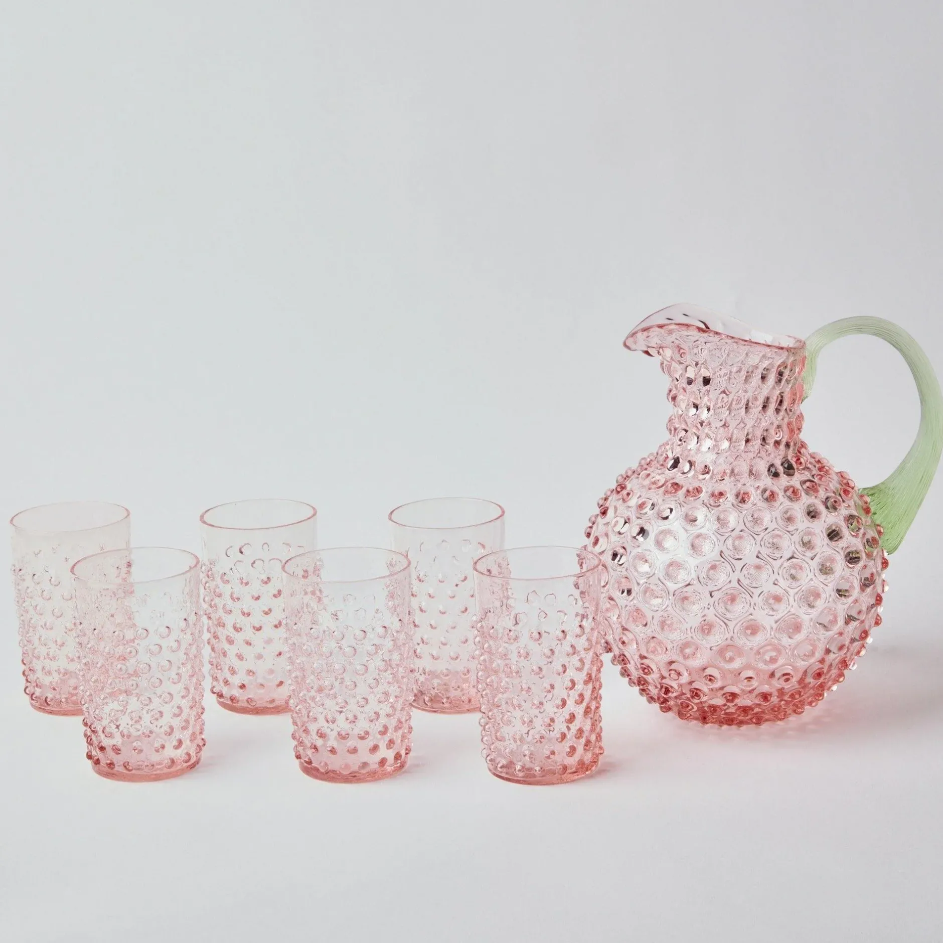 Best Mrs. Alice Rose Hobnail Jug With Emerald Handle & Glasses (Set Of 6)
